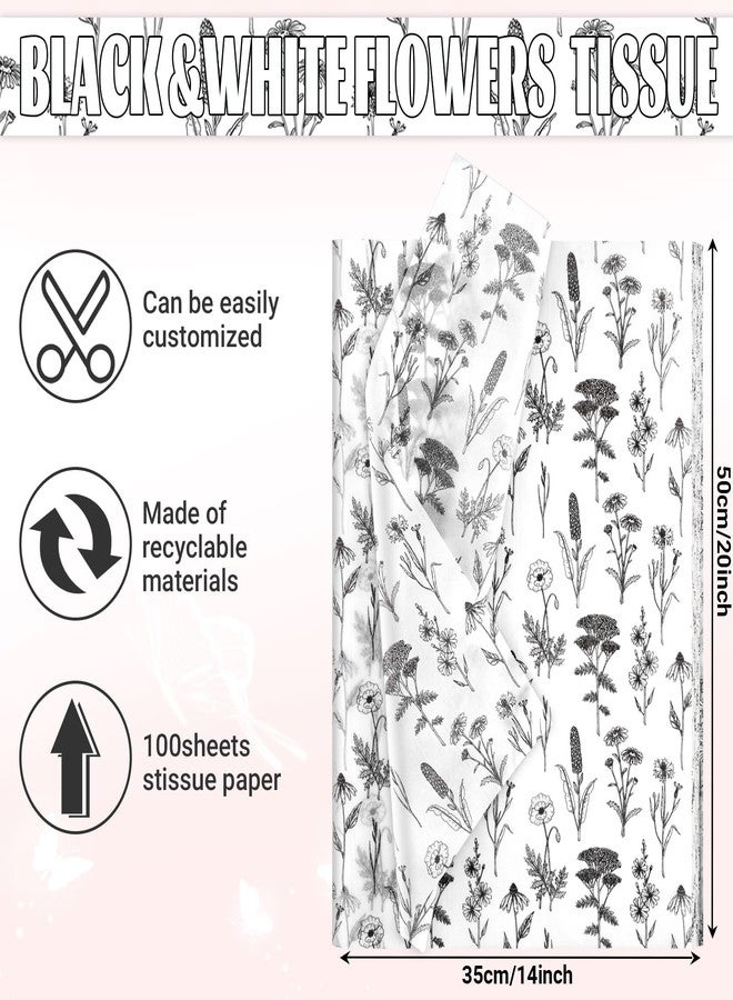 Bolsome 100 Sheet 20 * 14 Inches Vintage Wildflower Tissue Paper Black and White Floral Gift Wrapping Paper Botanical Decorative Tissue Paper for Gift Bags for Birthday Wedding Bridal Shower DIY Craft - Image 2